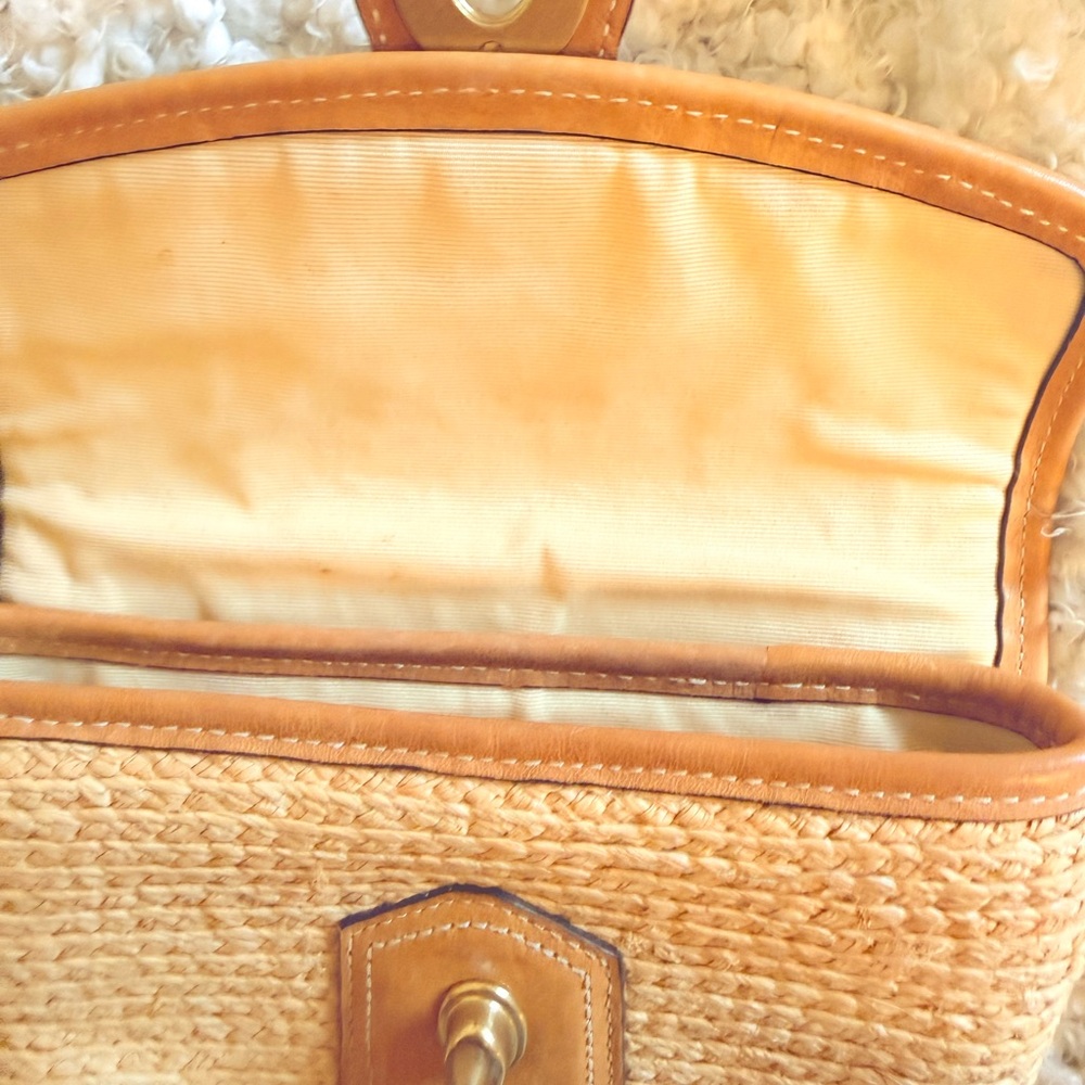 Coach Legacy Straw Summertime Clutch Wristlet Bag Natural Leather - Picture 5 of 6